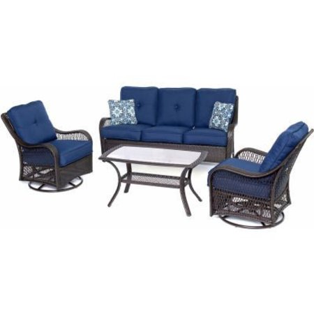 ALMO FULFILLMENT SERVICES LLC Hanover® Orleans 4 Piece All Weather Patio Set, Navy Blue/French Roast ORLEANS4PCSW-B-NVY